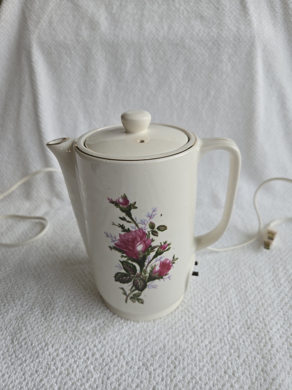 Cream Floral Electric Teapot with Pink Rose Design